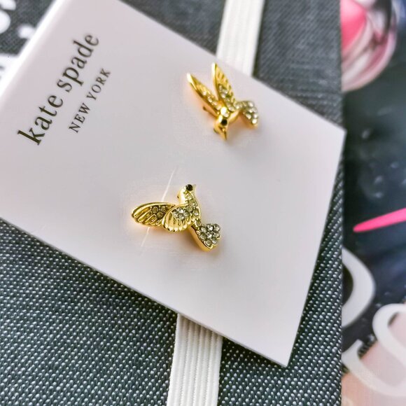 New Kate Spade Grandma's Closet Hummingbird Stud Earrings Gold - Picture 2 of 3
